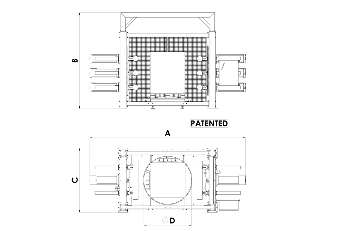 Zeichnung und Abmessungen des Gimat modularer Bulk Bag Conditioner