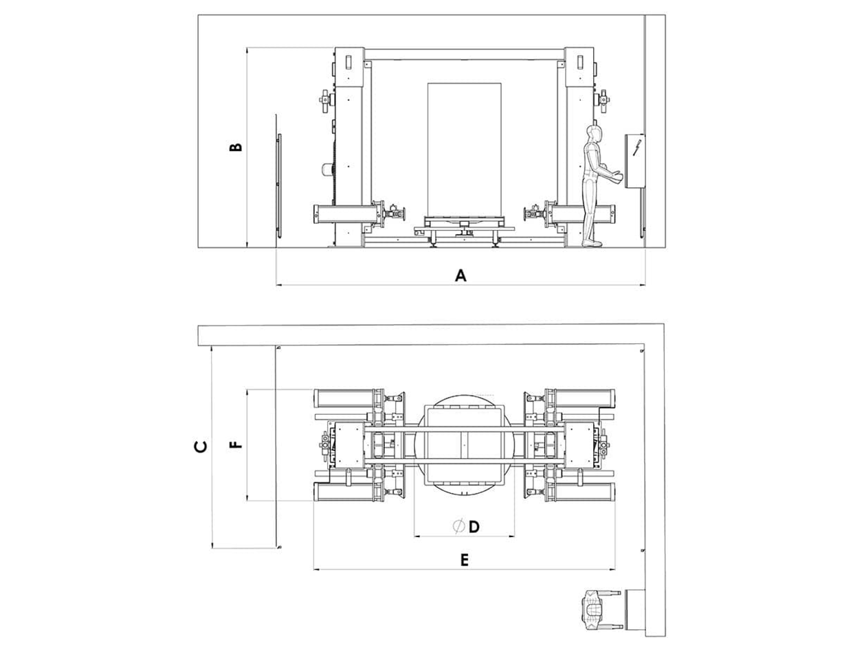 Zeichnung und Abmessungen des Gimat pneumatische Bulk Bag Conditioner